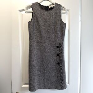LOFT - Heather Grey Tweed Sheath Dress with Ruffle